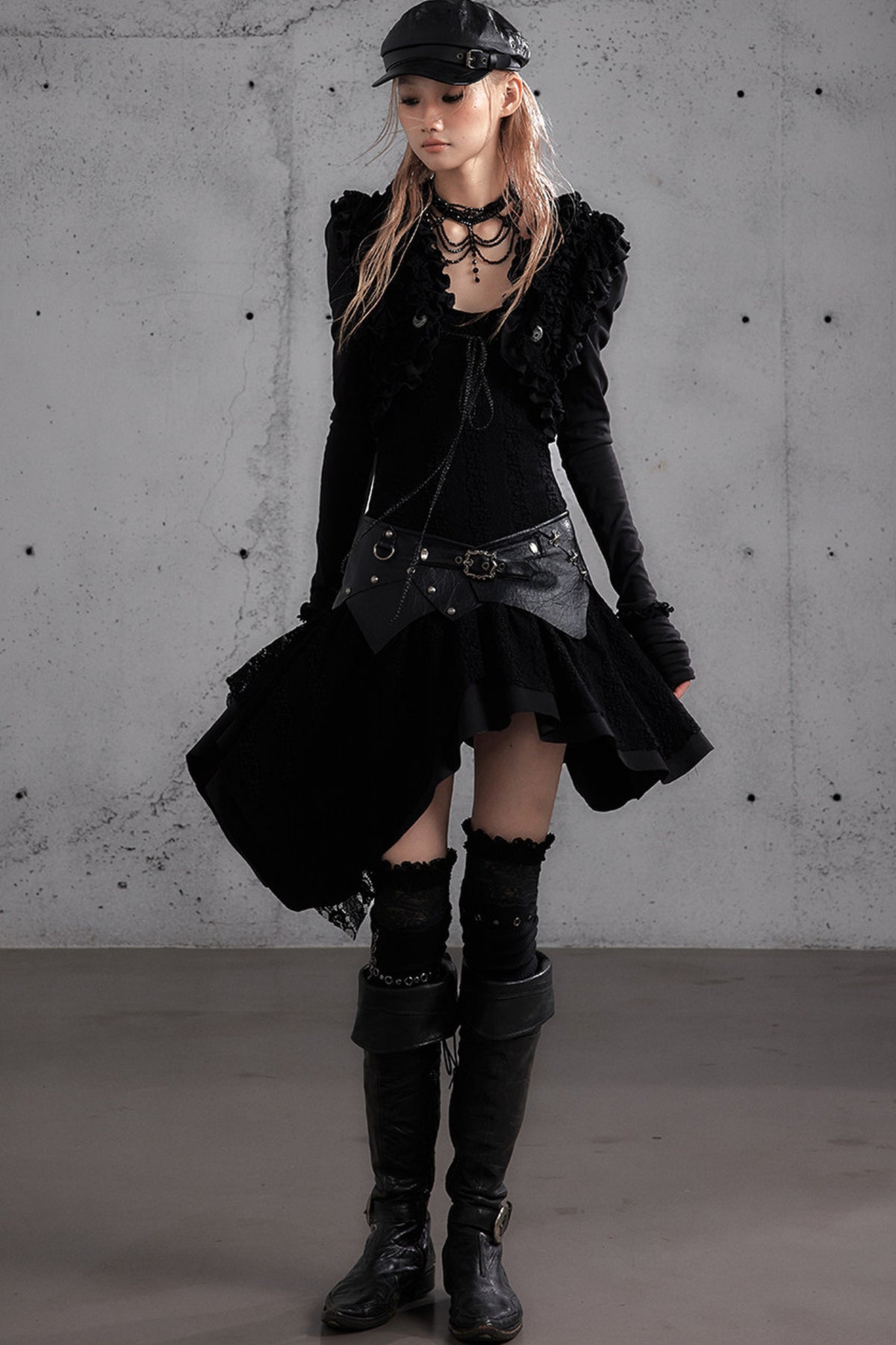 Punk Print Layered-Look Ruffle Irregular Dress