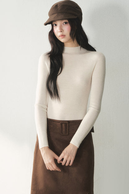 100% Wool Half-Turtleneck Knit Top