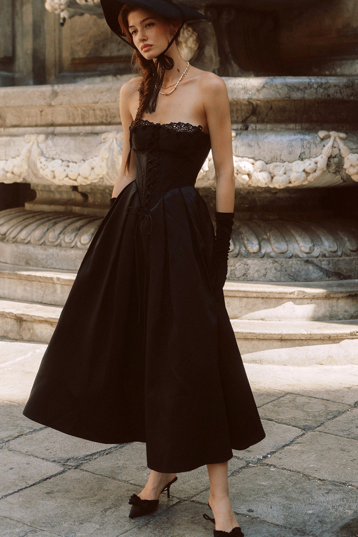 Satin Strapless Fishbone Princess Dress