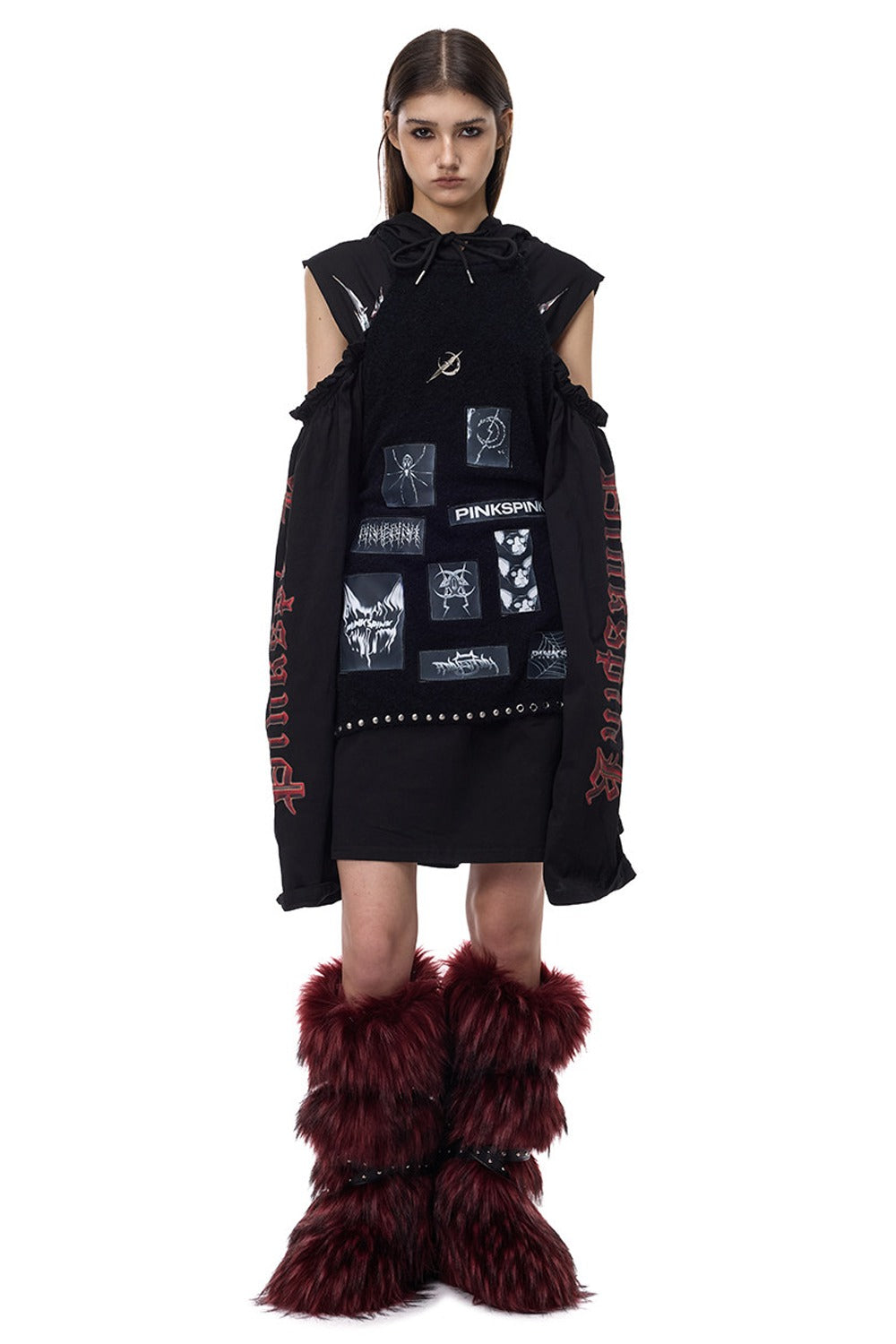 Punk Patchwork Knitted Hooded Sweater Dress