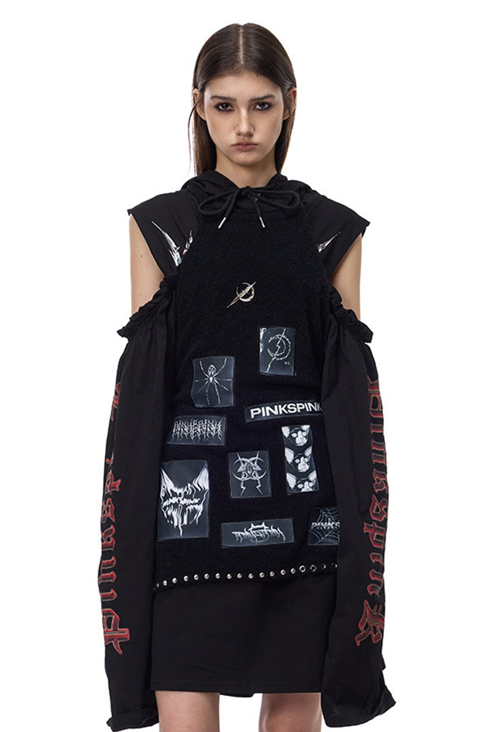 Off-Shoulder Printed Hooded Dress