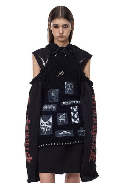 Off-Shoulder Printed Hooded Dress