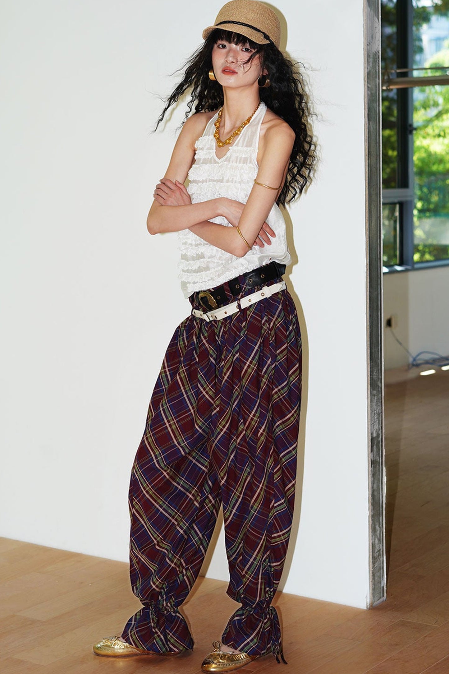 Retro Plaid Cotton Pants