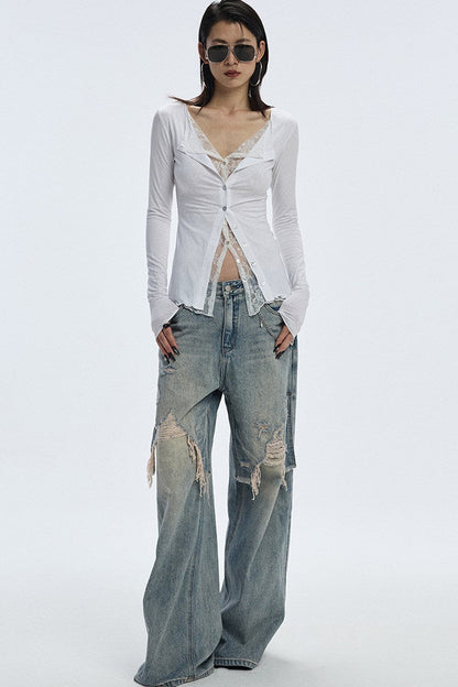 Lace Ruffle Two-Piece Cardigan