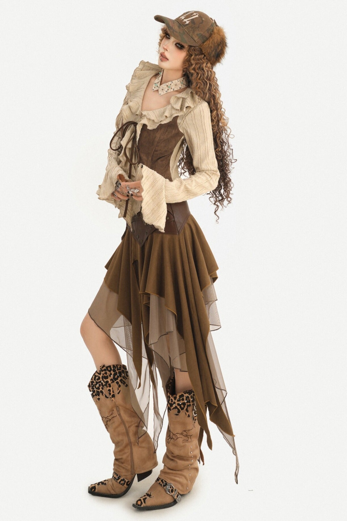 Ruffle Flared Sleeve Cardigan Shirt Top
