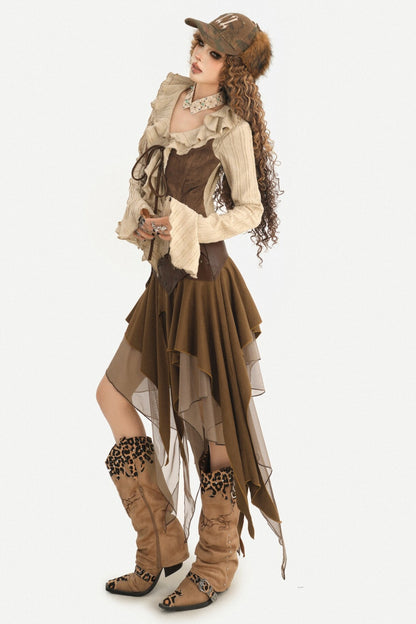 Ruffle Flared Sleeve Cardigan Shirt Top