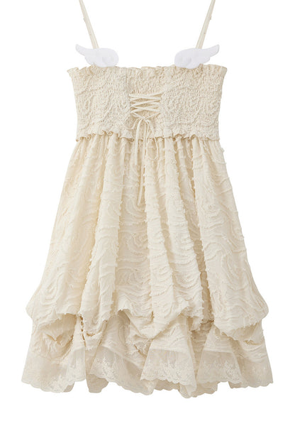 Pleated Lace Texture Camisole Dress
