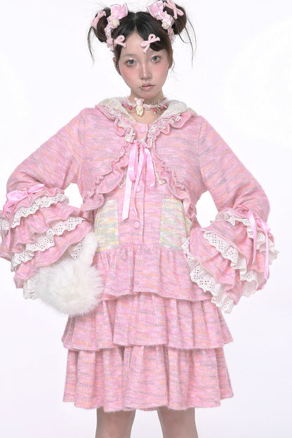 Pink Lolita Ruffle Knit Coat