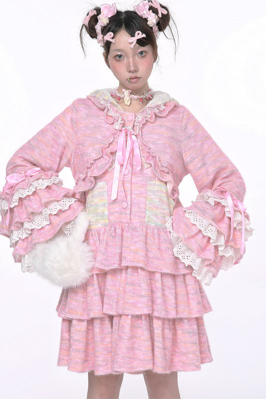 Pink Lolita Ruffled Knit Coat