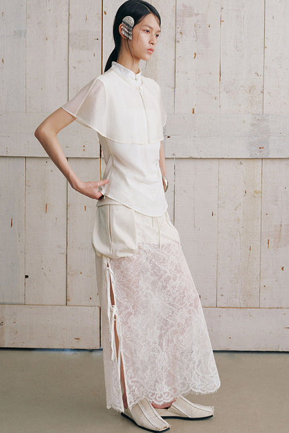 Detachable Shawl Collar Sleeveless Shirt
