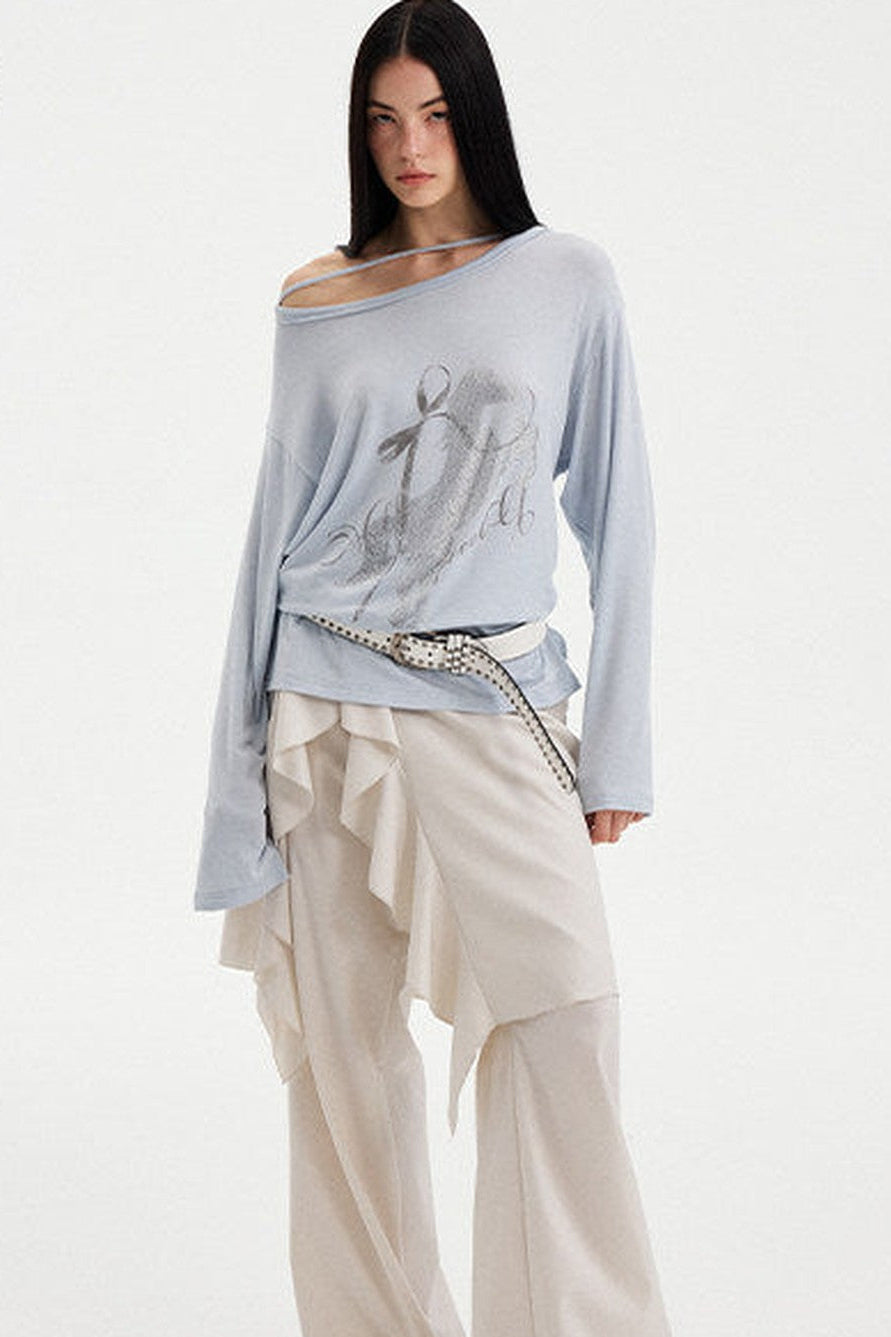 Distressed Rhinestone Off-Shoulder Top