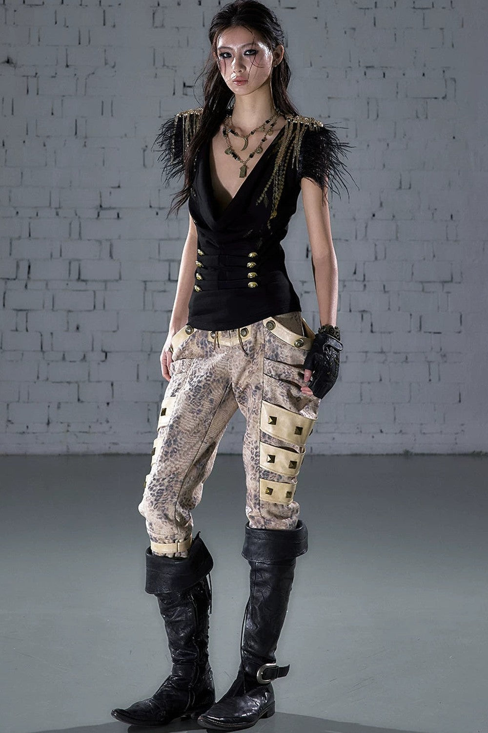 Gold Foil Feather Fringe Vest