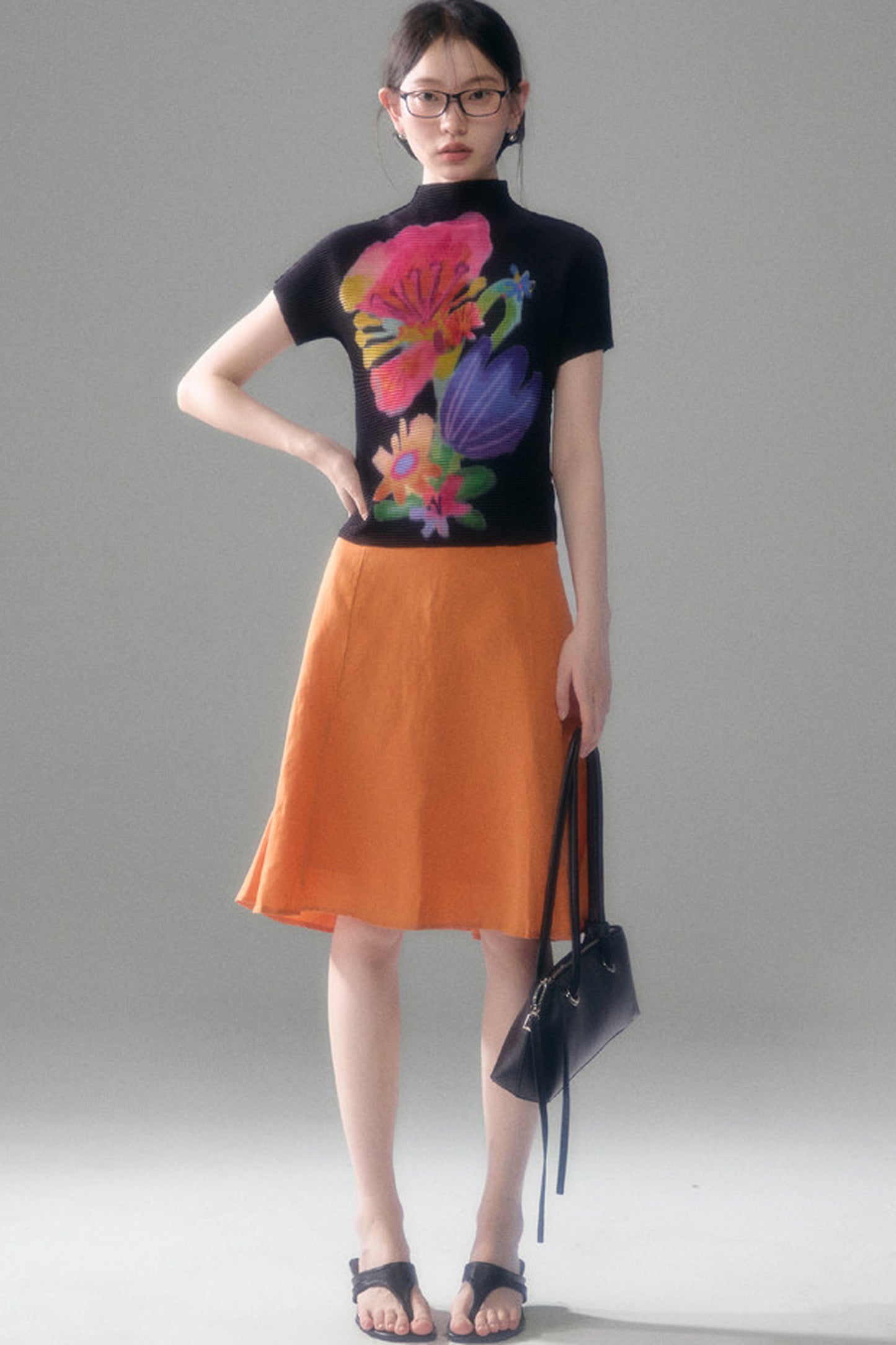 Floral Corn Pleat Knit Top