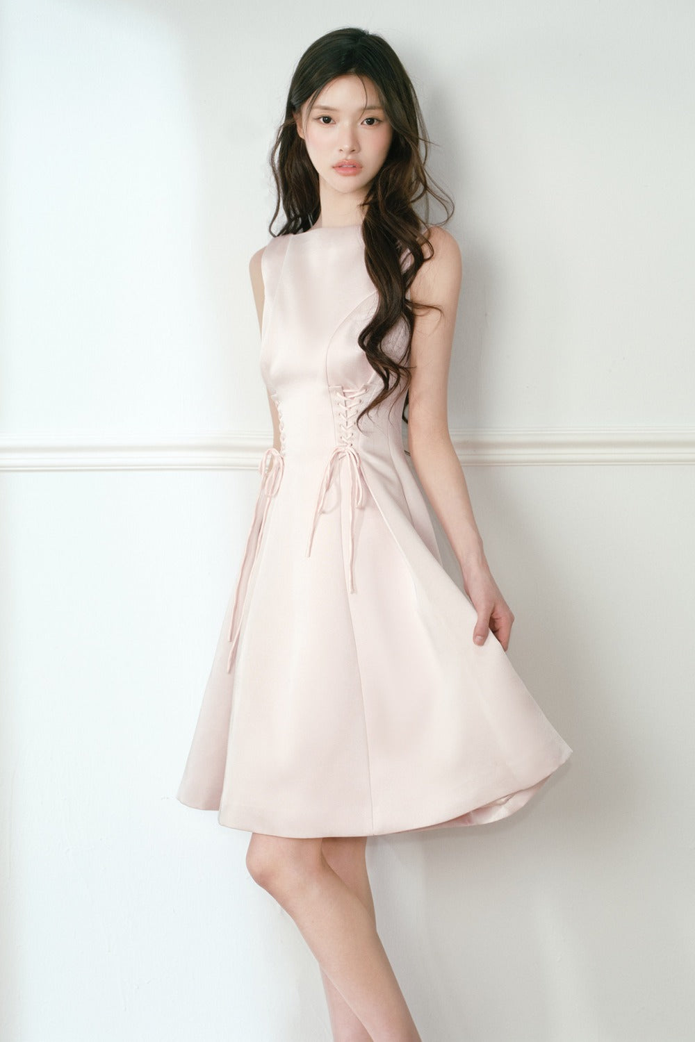 Pink Satin Cape and Waist Tie Dress Set-Up
