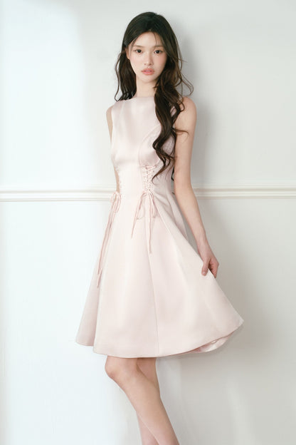 Pink Satin Cape and Waist Tie Dress Set-Up