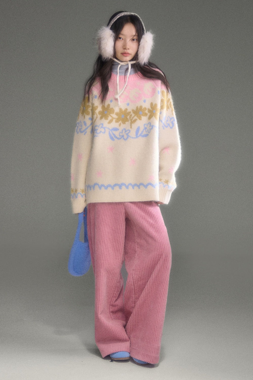 Retro Fair Isle Floral Jacquard Wool Sweater