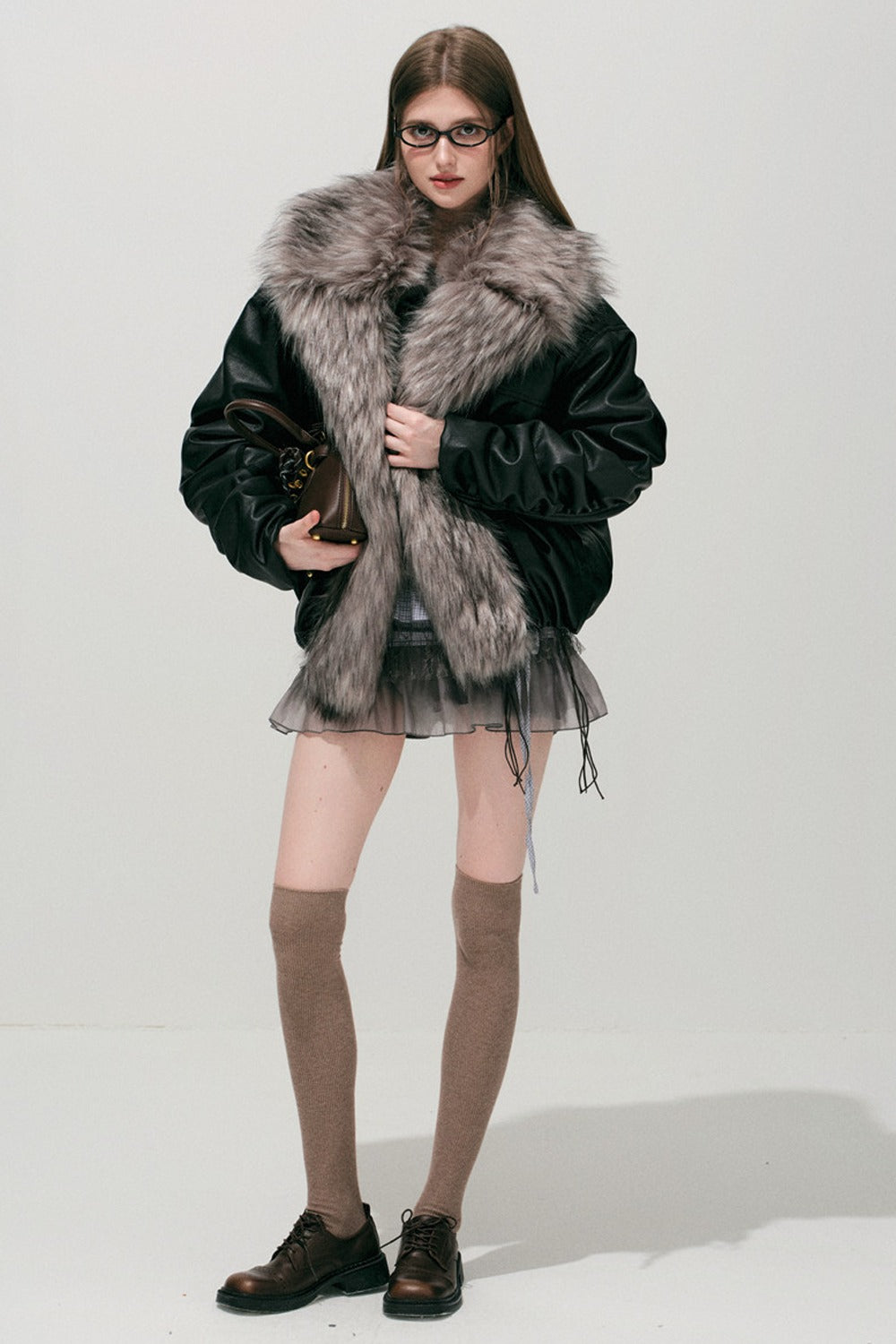 Large Fur Collar Leather Jacket