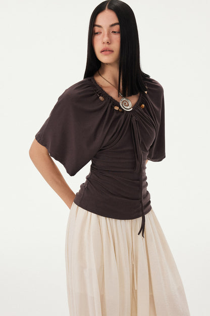 Beaded V Neck Batwing Blouse