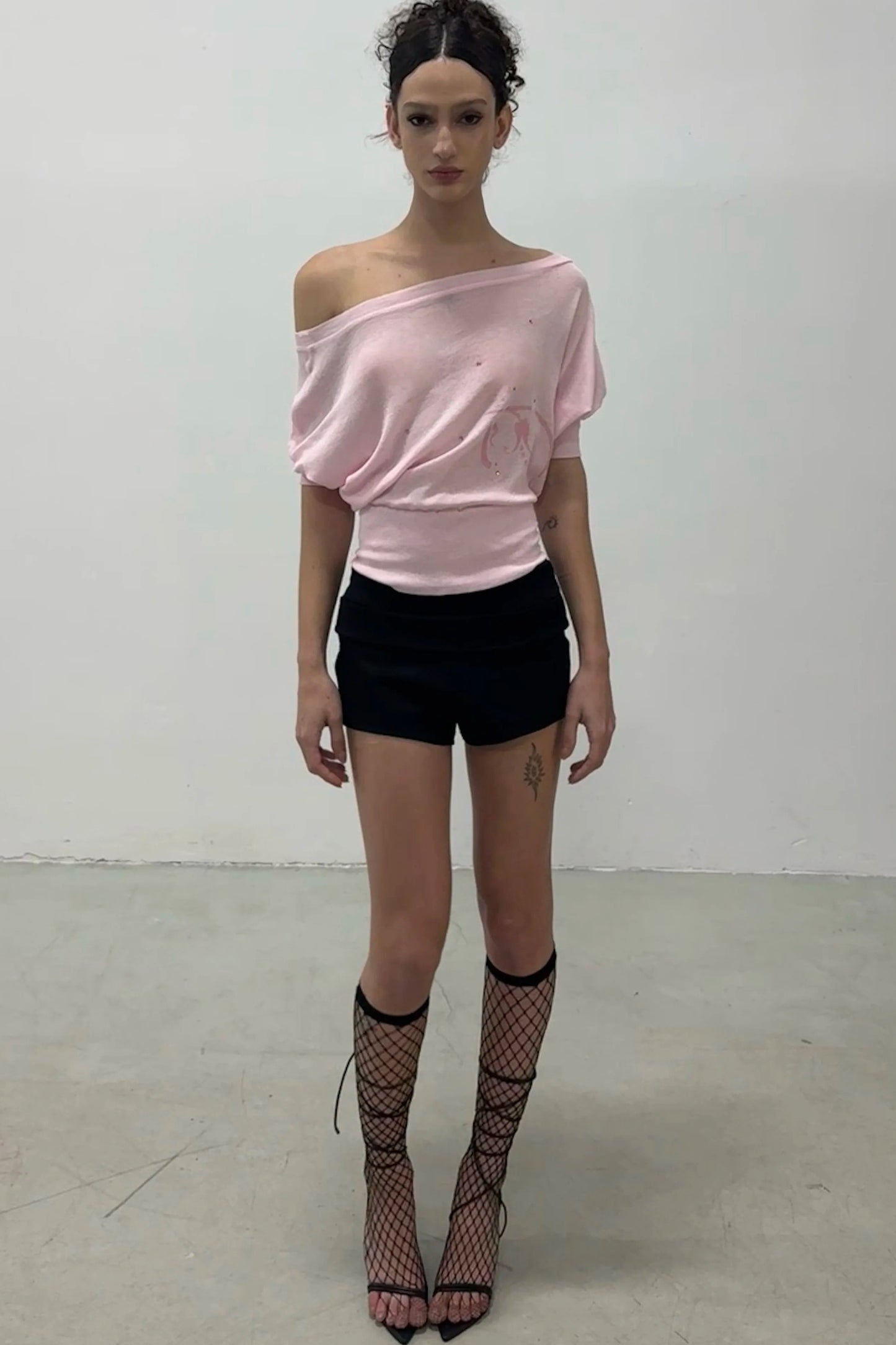 Two-Tone Rhinestone One-Shoulder T-Shirt