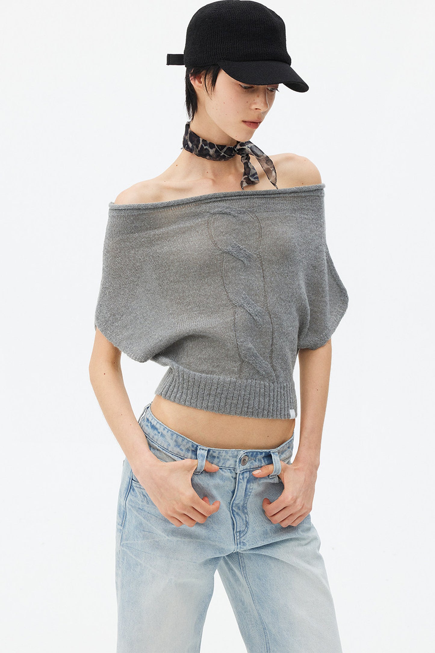 Wool Mohair Off-Shoulder Top