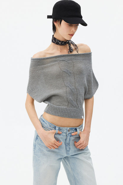 Wool Mohair Off-Shoulder Top