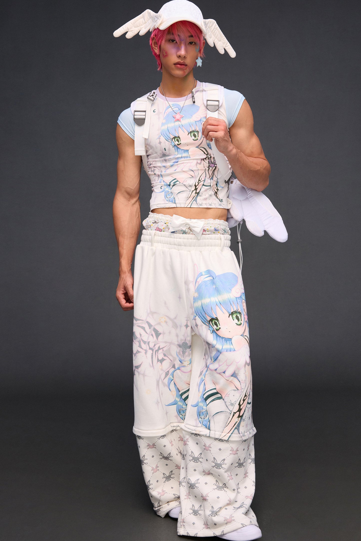 Detachable Angel Print Sweatpants