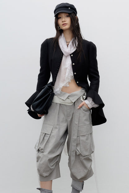 Button-Decorated Bell-Sleeve Jacket