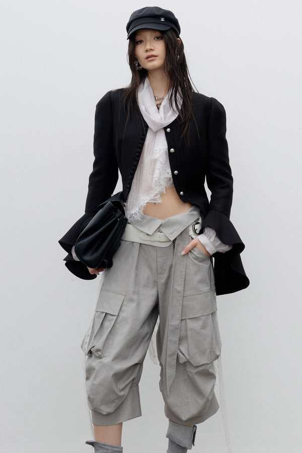 Button-Decorated Bell-Sleeve Jacket
