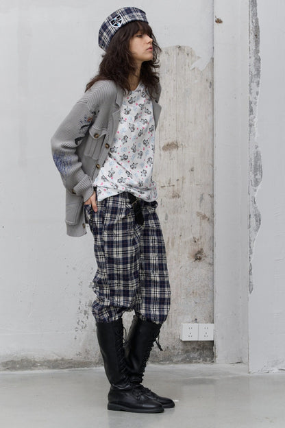Pleated Plaid Graffiti Trousers