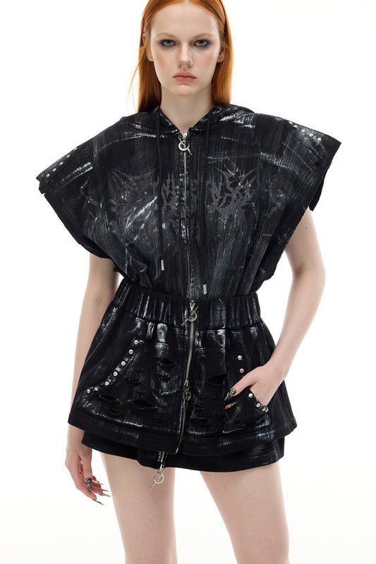 Cat Ear Studded Sleeveless Jacket Vest