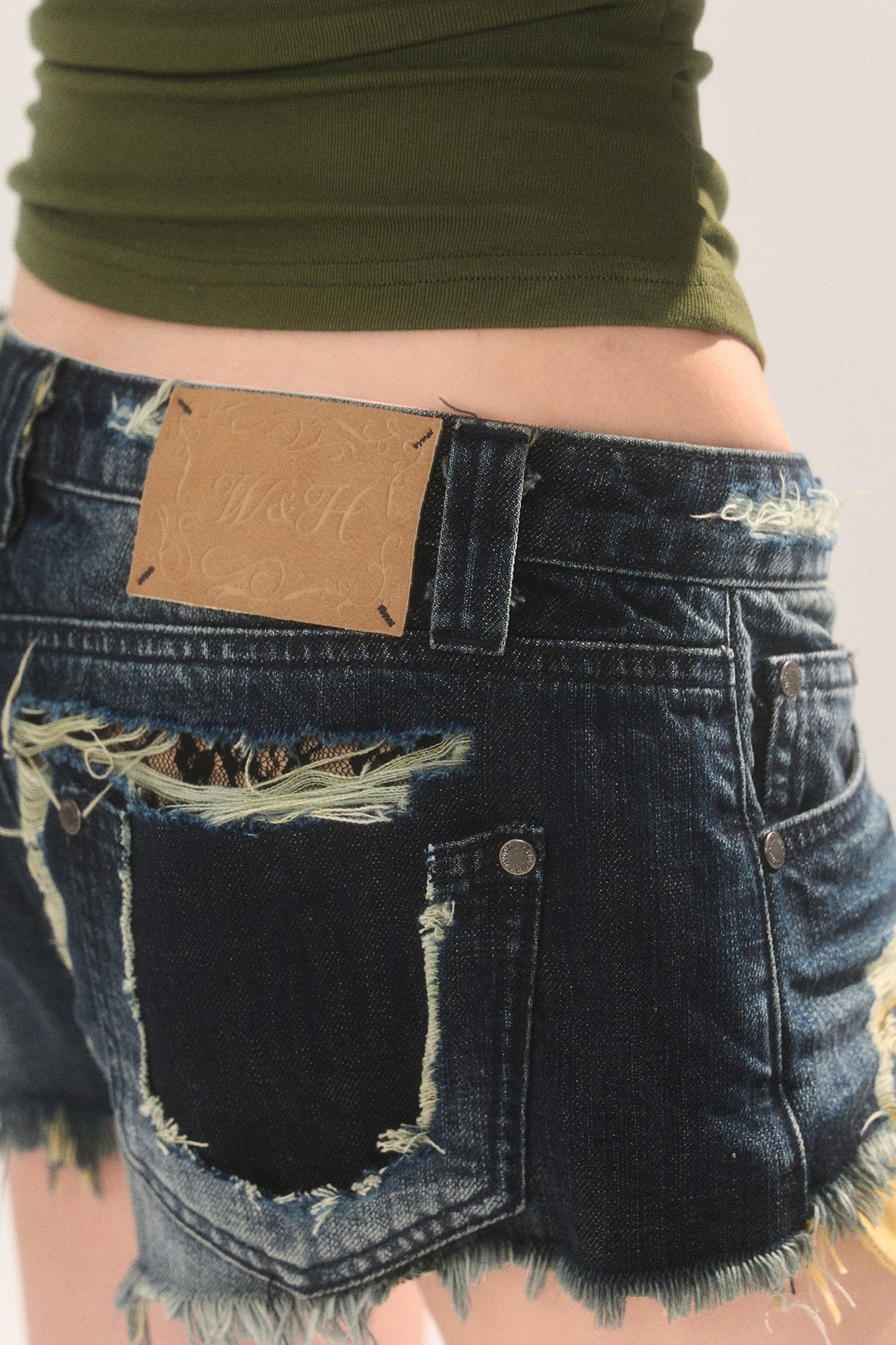 Frayed Ripped Lace Denim Shorts