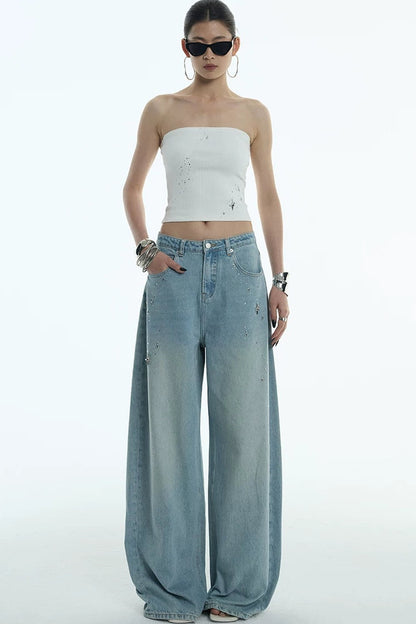 Jeans a gamba larga blu chiaro di luna