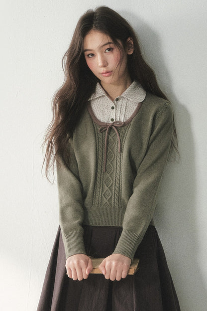 Floral Collar Tie Sweater