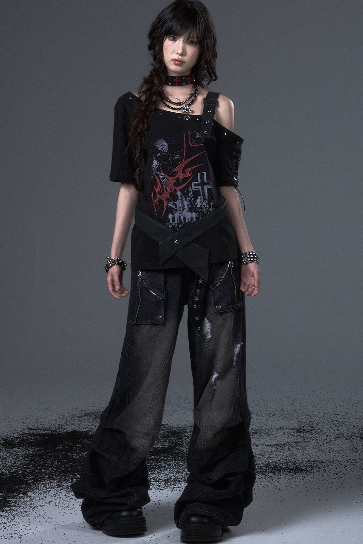 Wide Leg Washed Scimitar Jeans