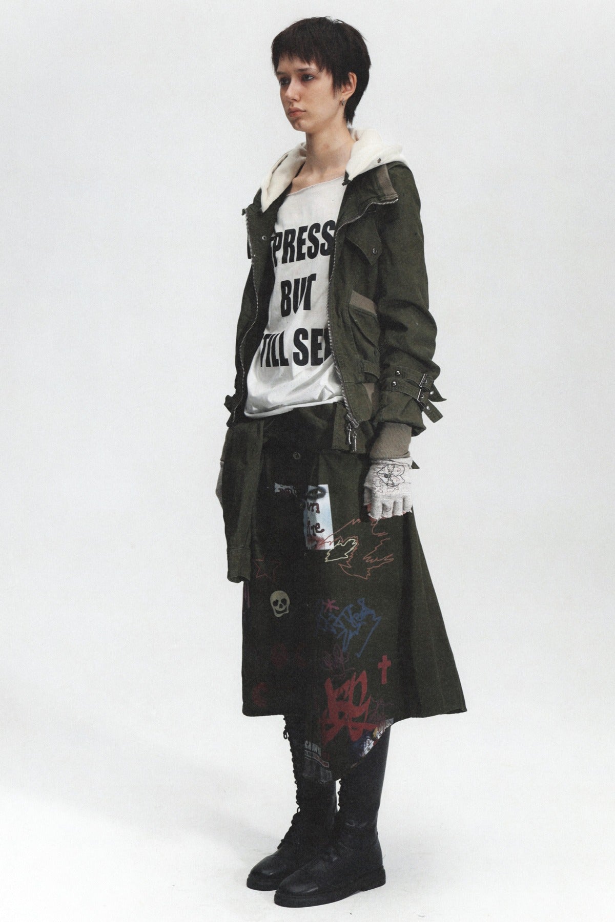 Irregular Graffiti Print Denim Skirt