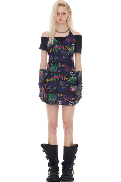 Asymmetrisches Oberteil mit Punk-Druck