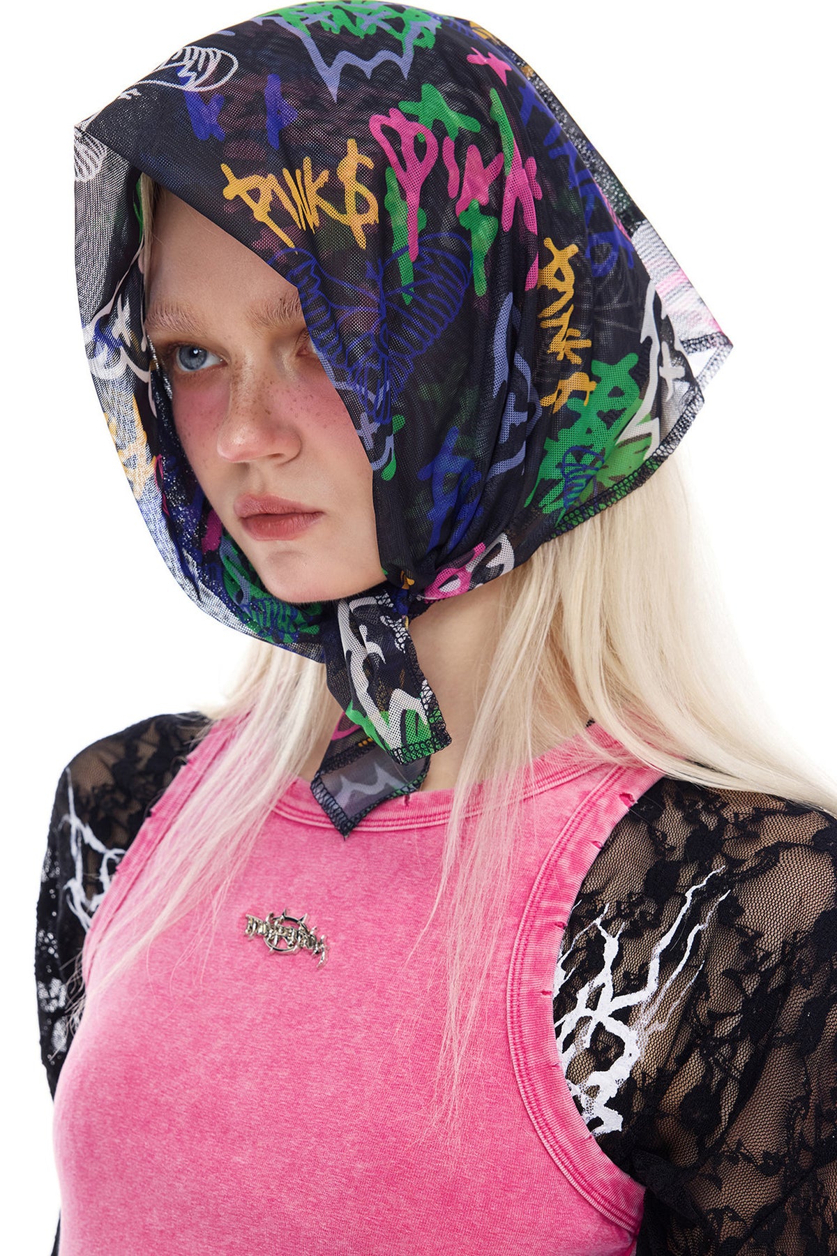 Graffiti Butterfly Cat Digital Mesh Headscarf