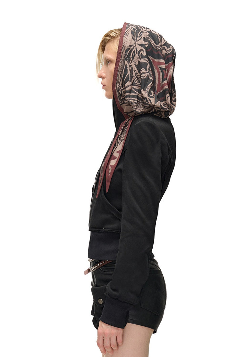 Lagenlook-Schal-Patchwork-Kapuzenjacke im Used-Look aus Sweatshirtstoff