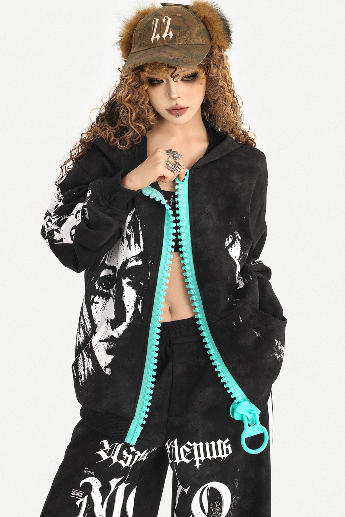 Loose Zip Hoodie Jacket and Sweatpants Set-Up