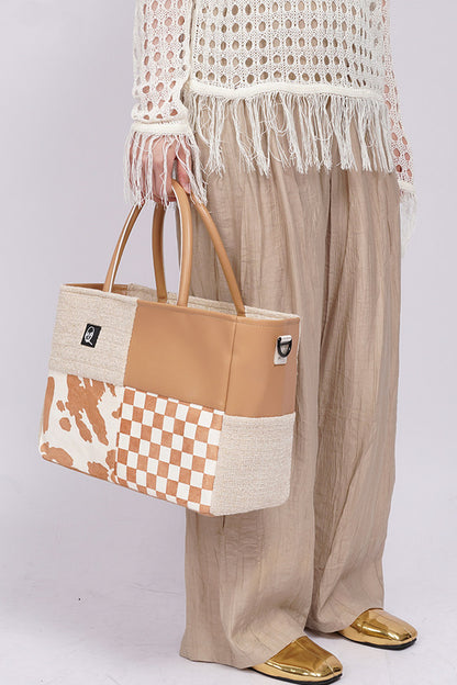 Y2K Leather Contrast Tote Bag