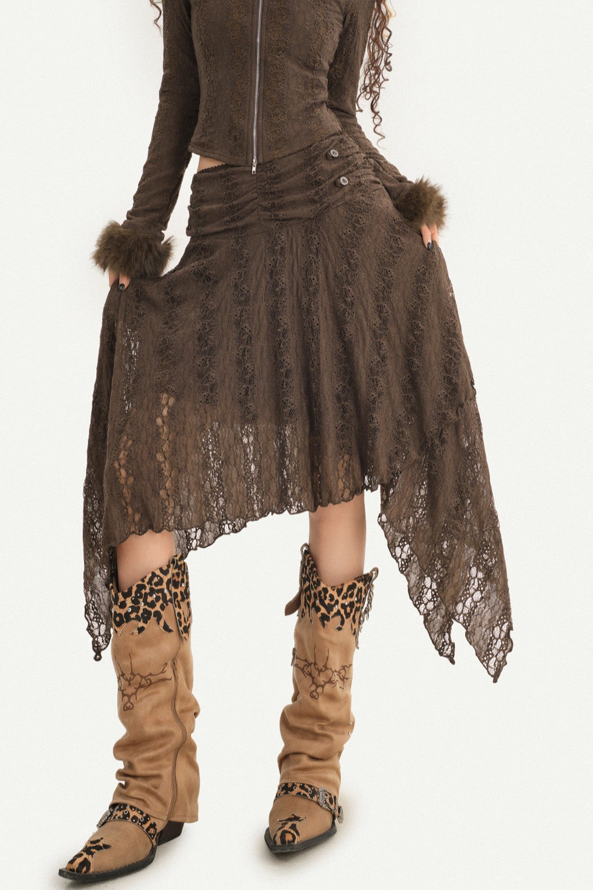 American Retro Fur Collar Knitted Cardigan and Skirt Set-Up