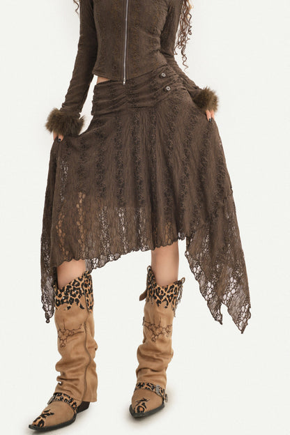 American Retro Fur Collar Knitted Cardigan and Skirt Set-Up