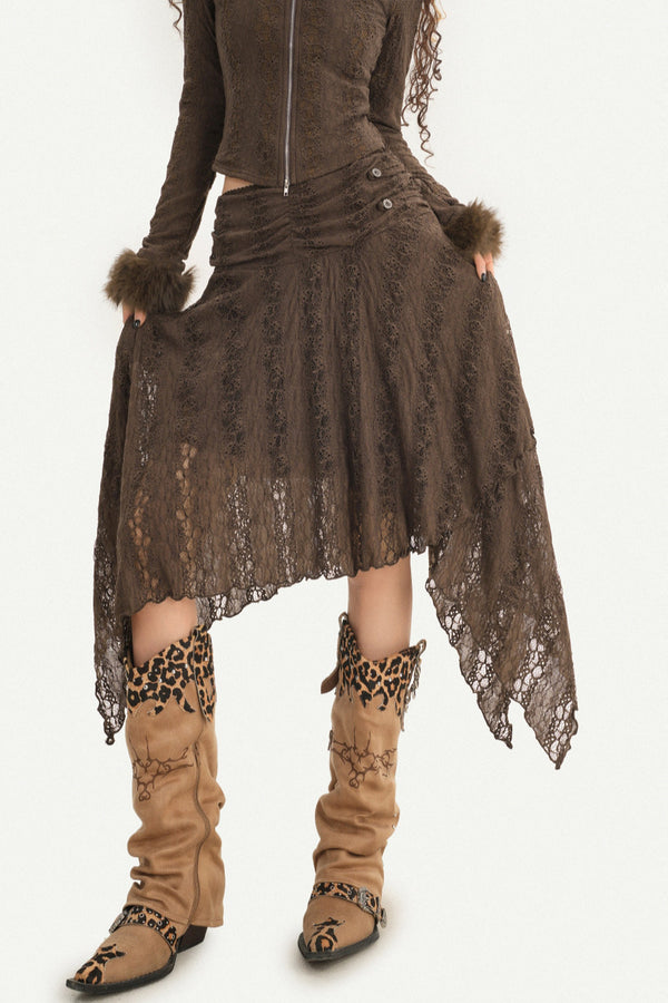 American Retro Fur Collar Knitted Cardigan and Skirt Set-Up