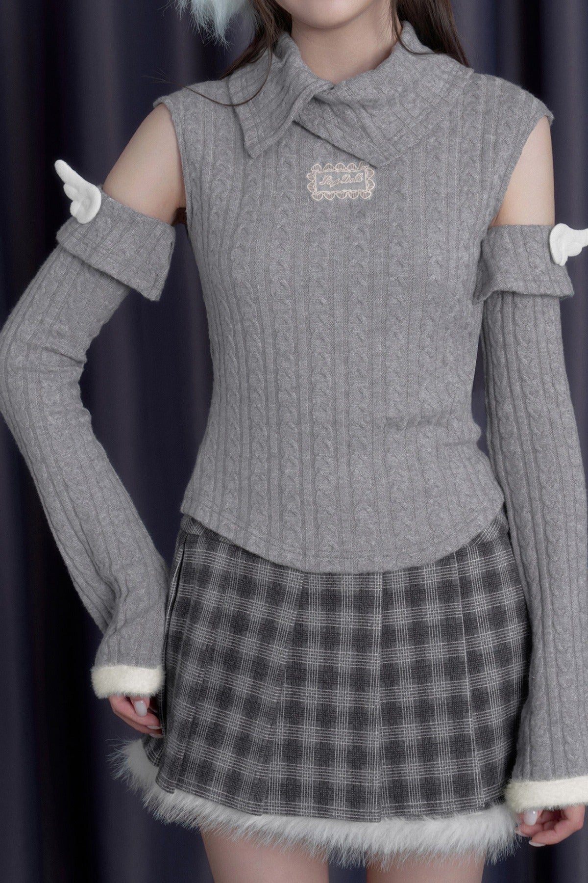 Winged Fold-Over Collar Knit Top