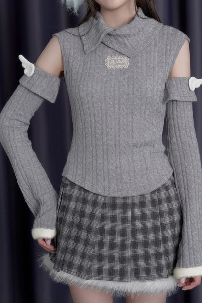 Winged Fold-Over Collar Knit Top