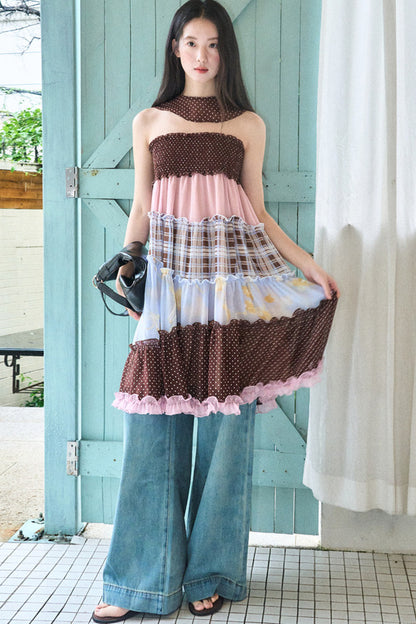 Brownie Tart Patchwork Tube Top Skirt