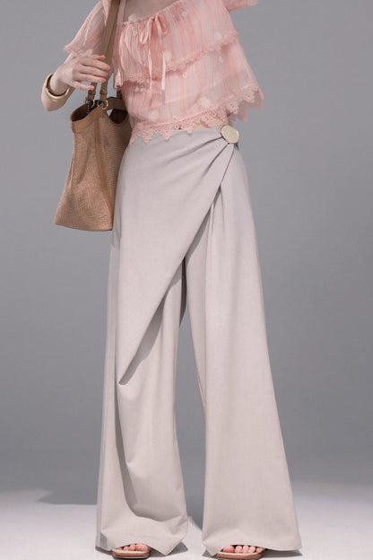 Asymmetrical Knot Wide-Leg Pants