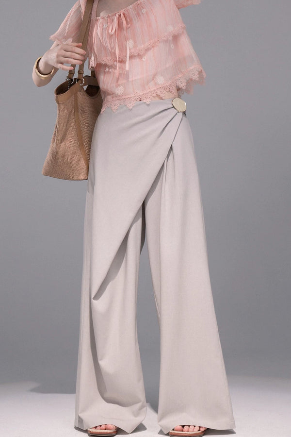 Asymmetrical Knot Wide-Leg Pants