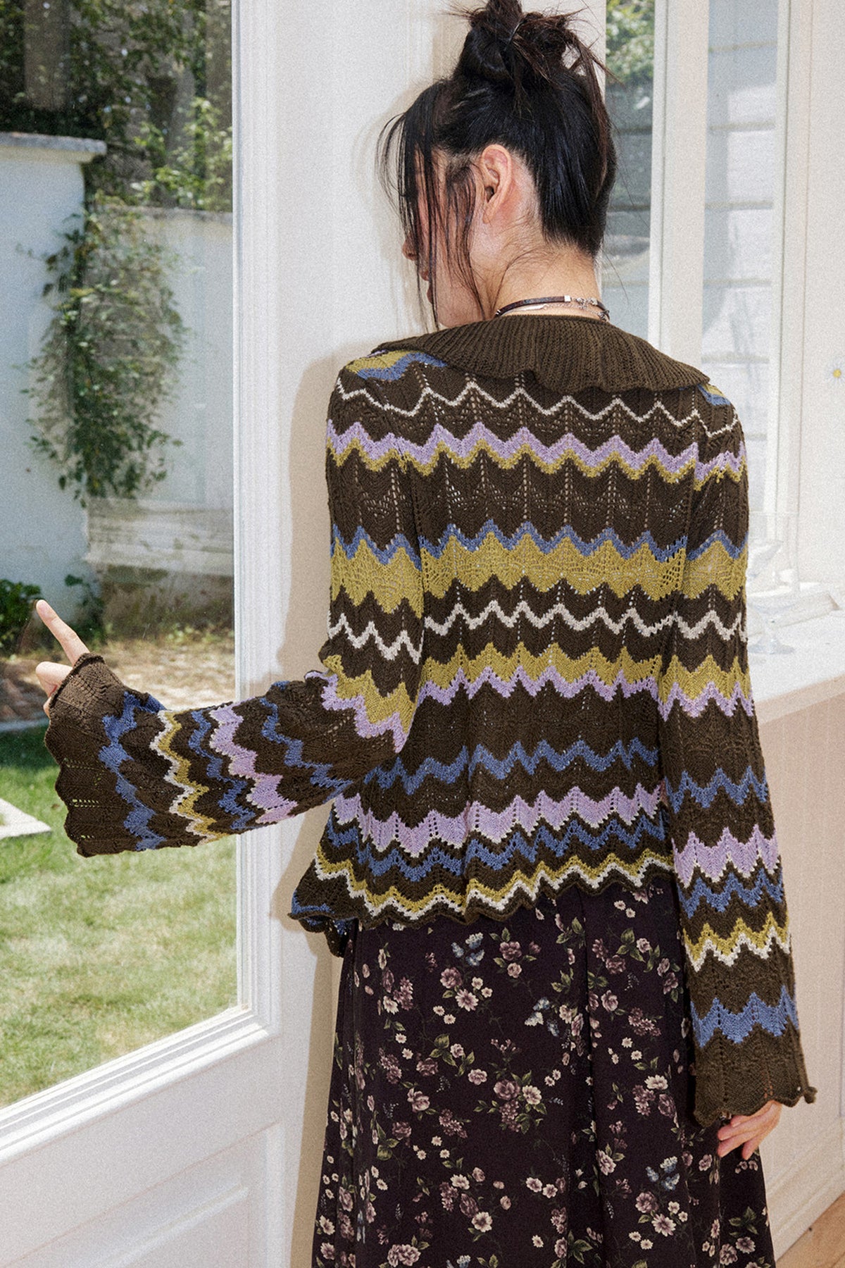 Wavy Striped Ruffle Cardigan