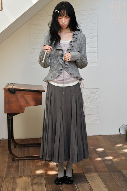 Deep Gray Wrinkled A-Line Midi Skirt